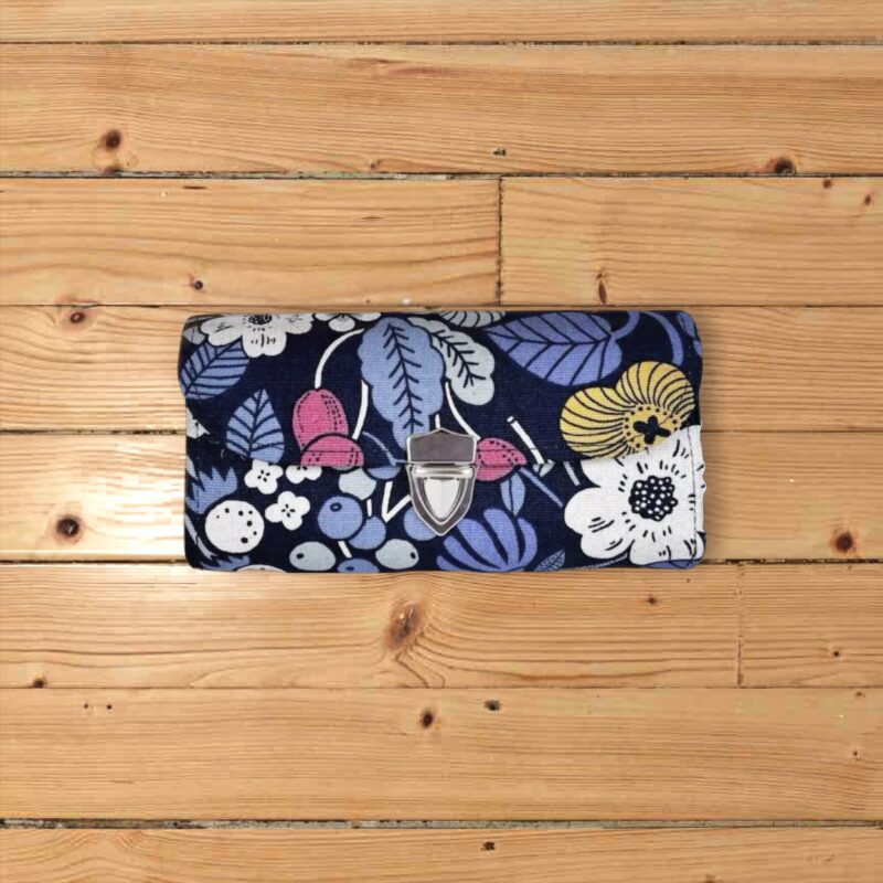 フラップ開閉型・家計やりくり財布・3費目管理用・植物柄ネイビー