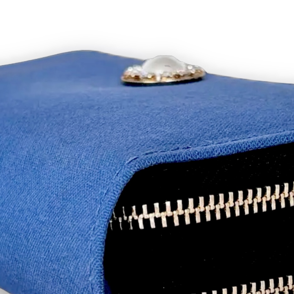 ラウンドファスナー型・家計やりくり財布・４費目管理用・コバルトブルー/生地