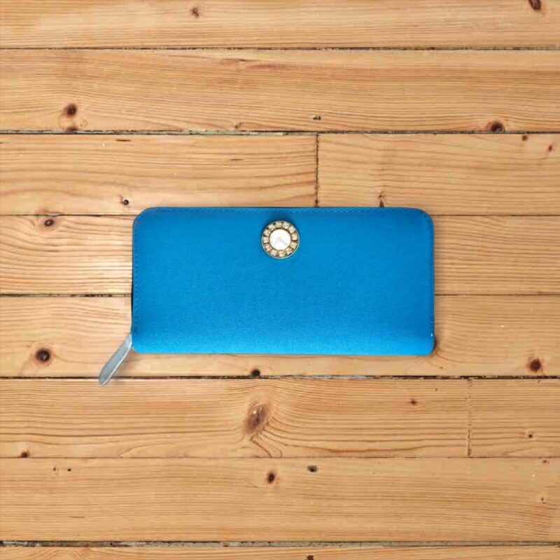 ラウンドファスナー型・家計やりくり財布・3費目管理用・ターコイズブルー