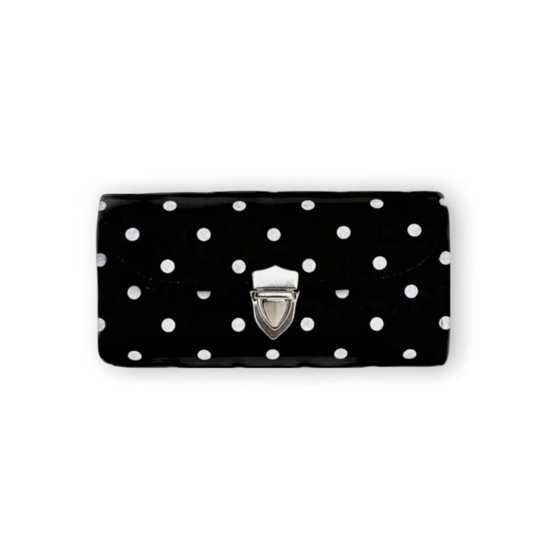 フラップ開閉型•家計やりくり財布•3費目管理用・水玉ブラック