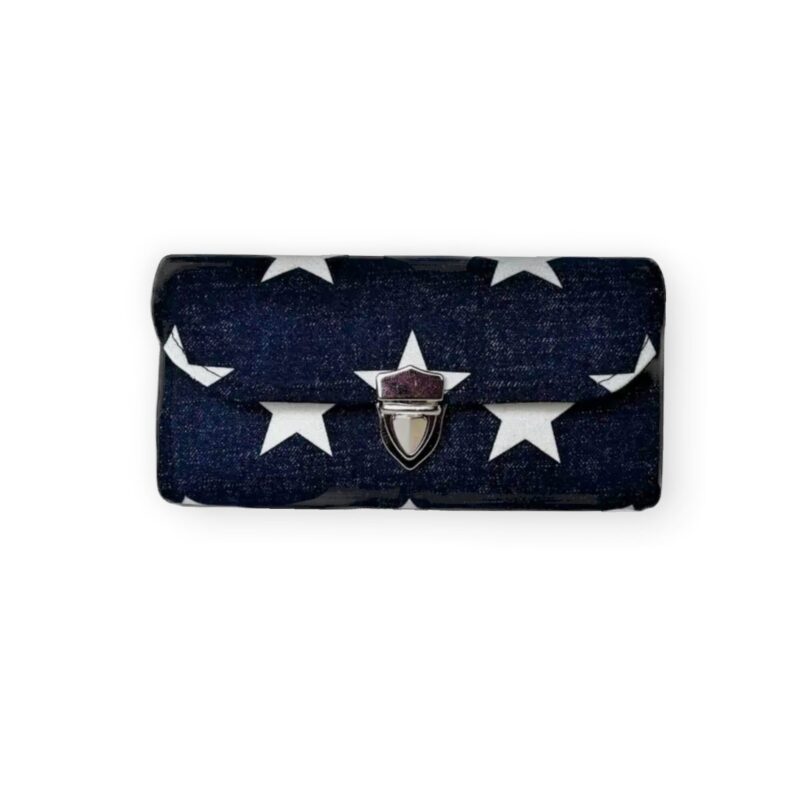 フラップ開閉型•家計やりくり財布•3費目管理用・デニム風スター柄
