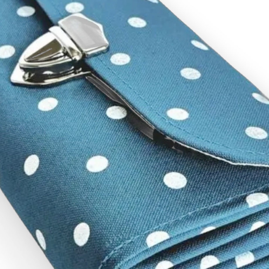 フラップ開閉型・家計やりくり財布・3費目管理用・水玉ターコイズブルー・生地