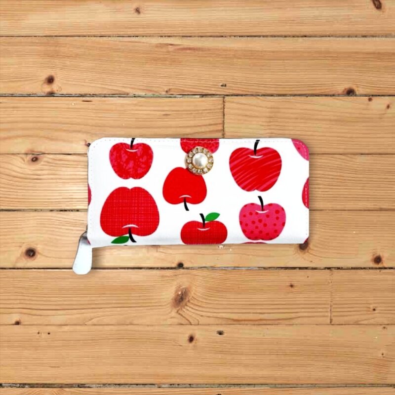 ラウンドファスナー型・家計やりくり財布・3費目管理用・アップル柄