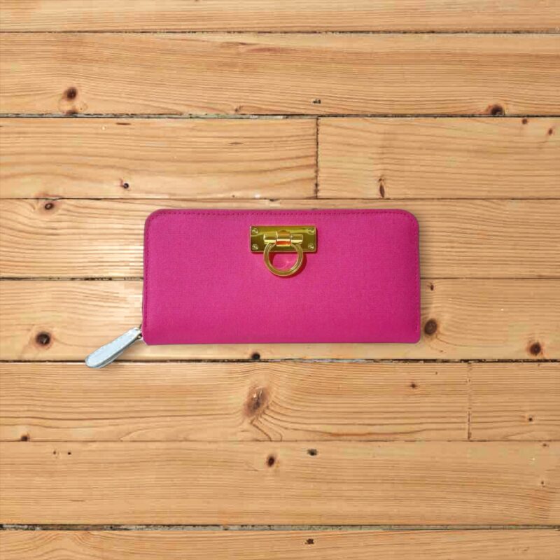 ラウンドファスナー型・家計やりくり財布・3費目管理用・チェリーピンク