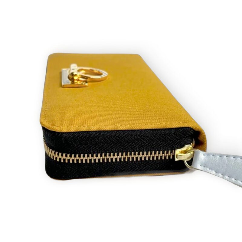 ラウンドファスナー型・家計やりくり財布・3費目管理用・マスタード・横