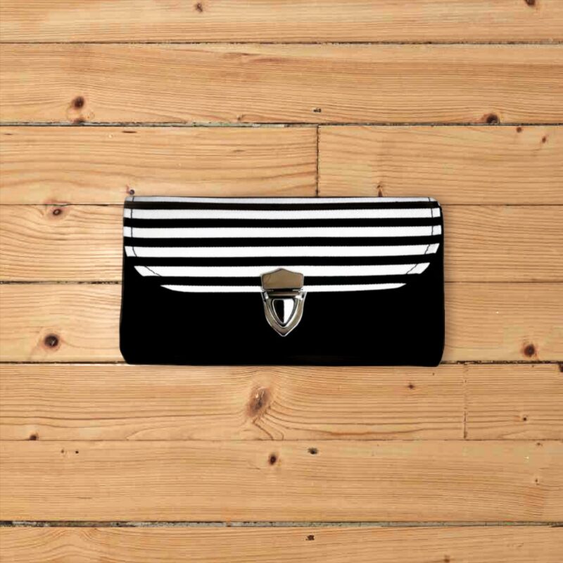 フラップ開閉型・家計やりくり財布・3費目管理用・ブラック×ボーダー