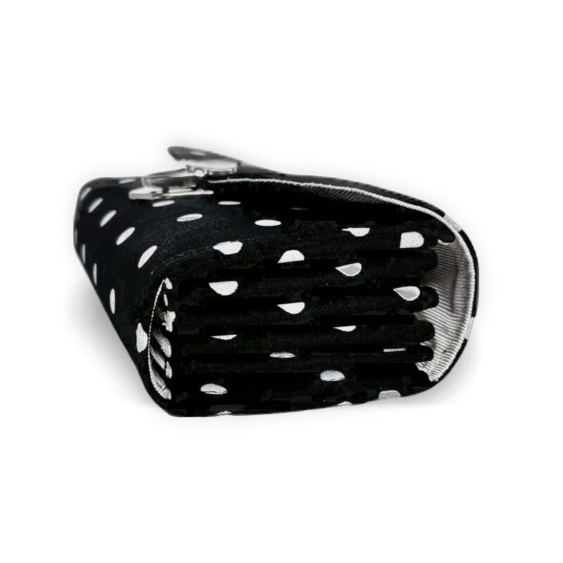 フラップ開閉型•家計やりくり財布•3費目管理用・水玉ブラック・横
