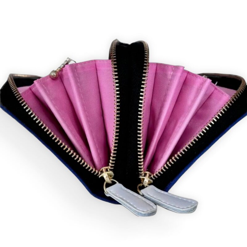 ラウンドファスナー型・家計やりくり財布・４費目管理用・コバルトブルー・開いた状態