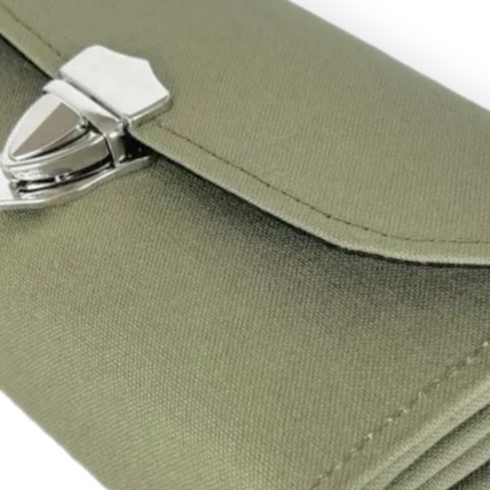 フラップ開閉型・家計やりくり財布・3費目管理用・カーキグリーン・生地