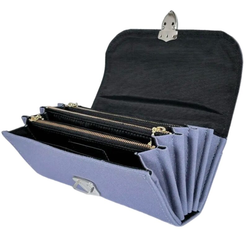 フラップ開閉型•家計やりくり財布•３費目管理用･ブルーグレー･開いた状態