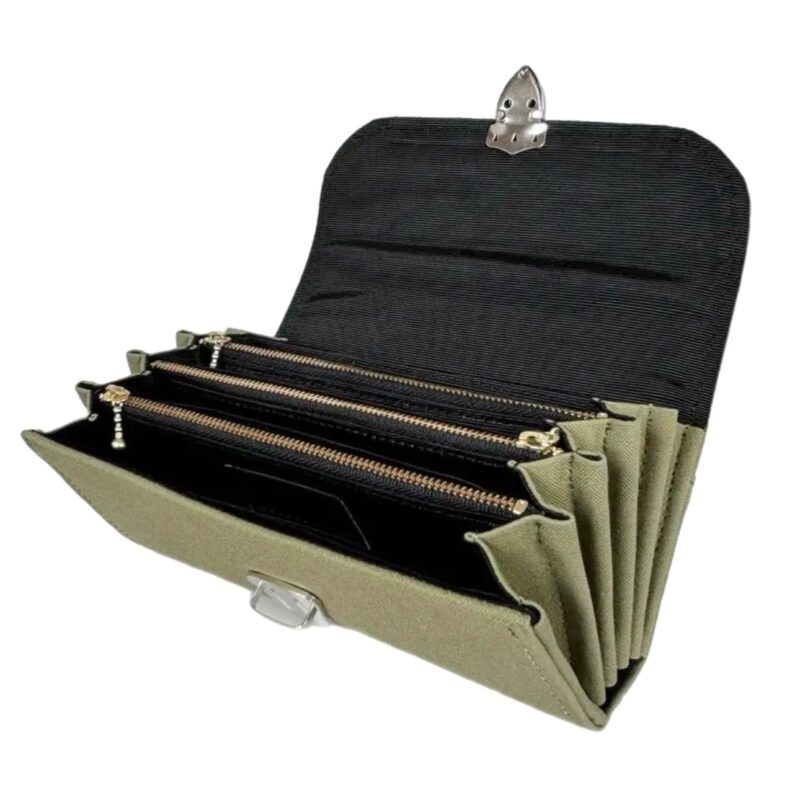 フラップ開閉型•家計やりくり財布•３費目管理用･カーキグリーン･開いた状態