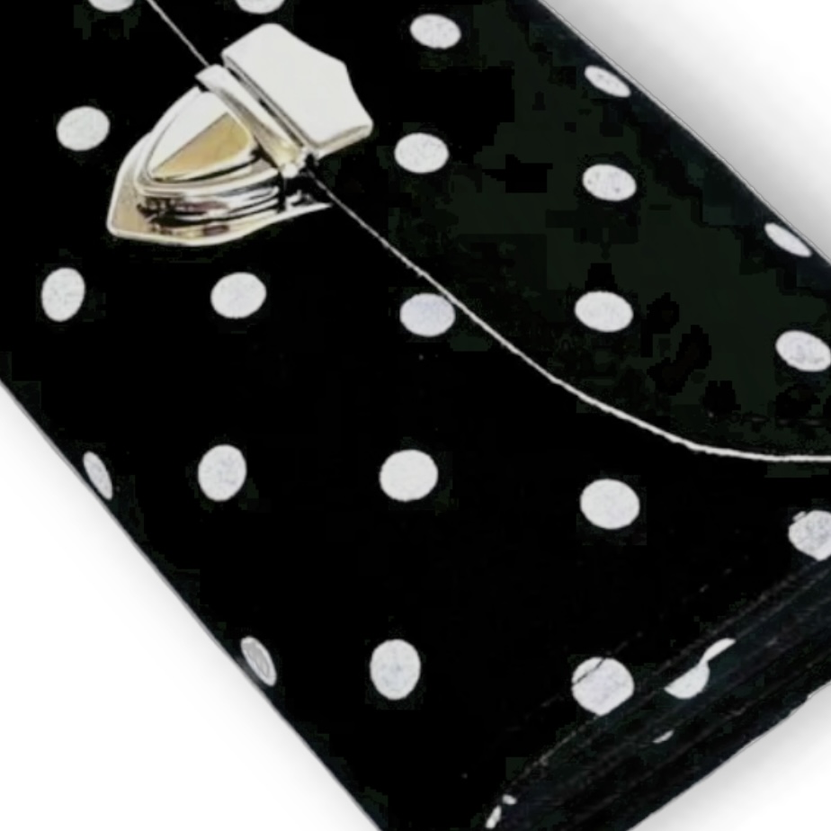 フラップ開閉型•家計やりくり財布•3費目管理用・水玉ブラック・生地