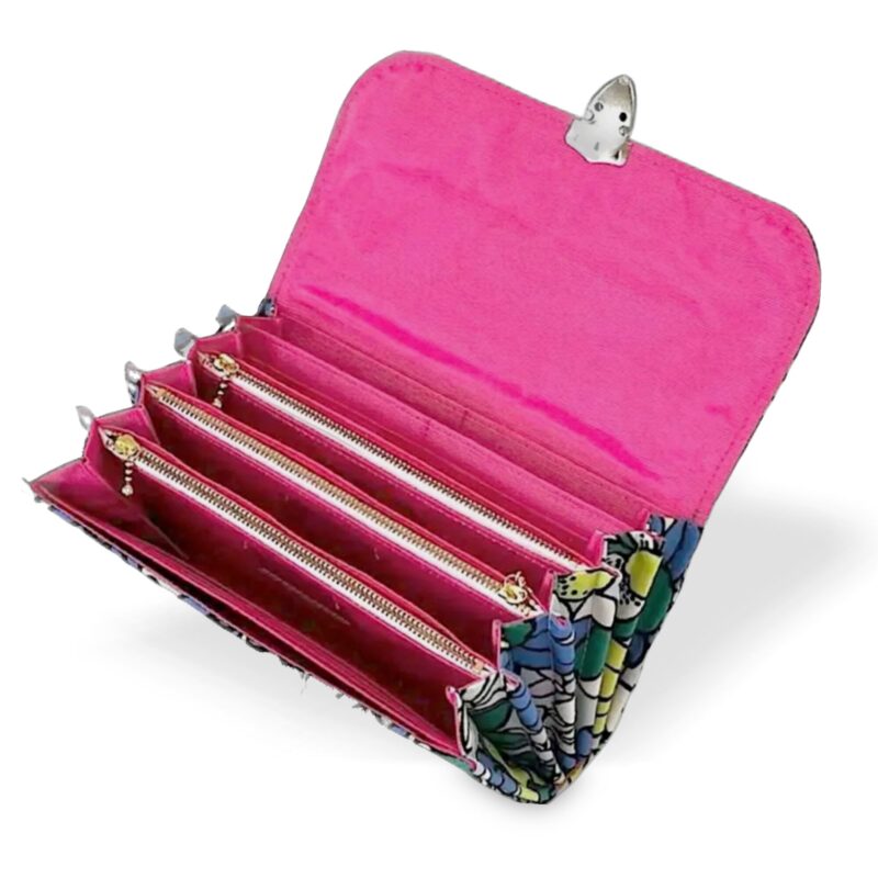 フラップ開閉型•家計やりくり財布•３費目管理用･レトロフラワーブルー･開いた状態