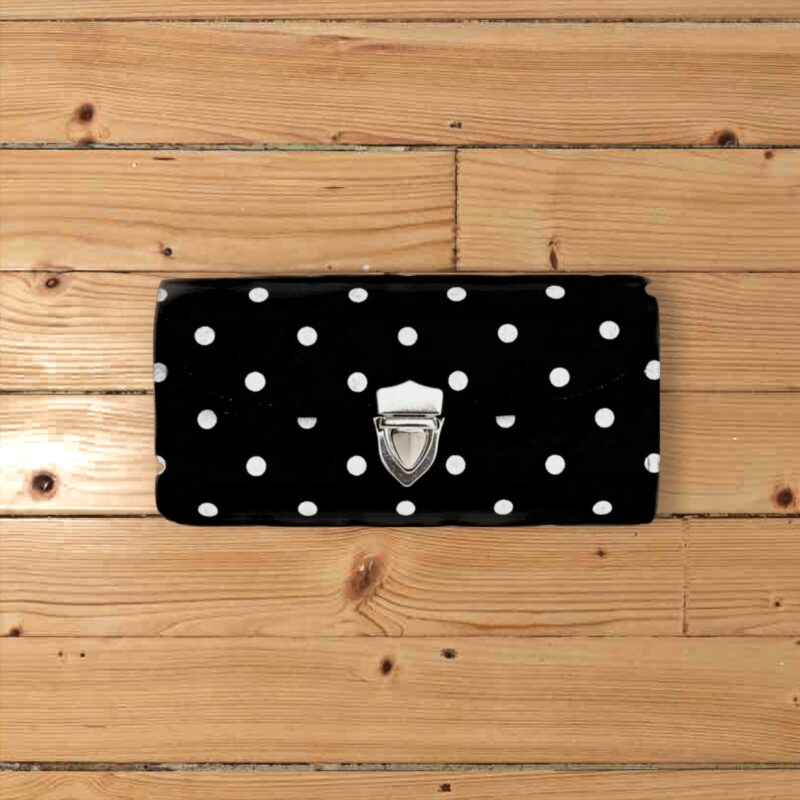 フラップ開閉型・家計やりくり財布・3費目管理用・水玉ブラック