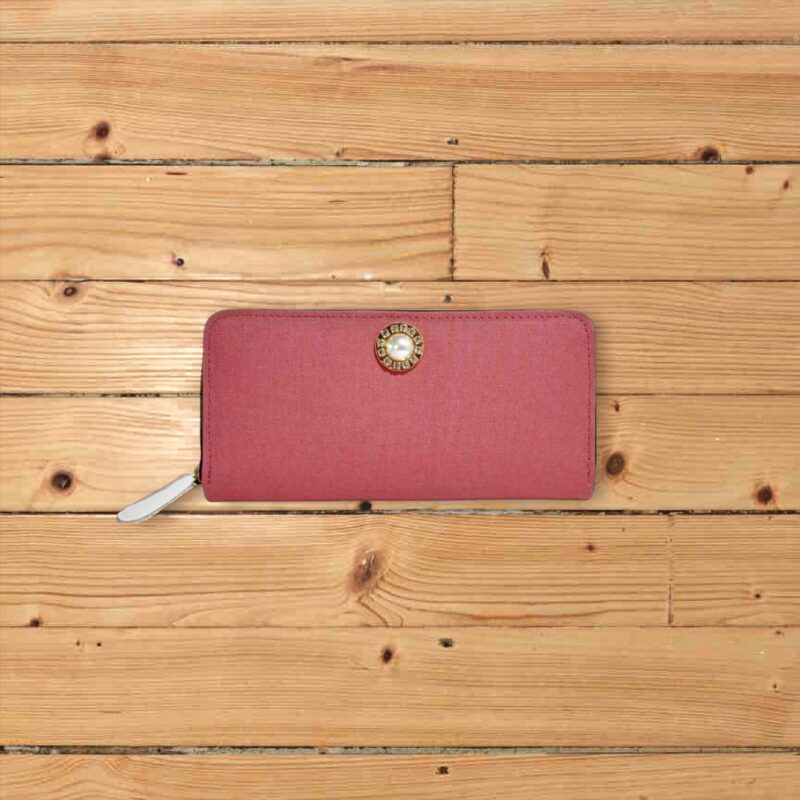 ラウンドファスナー型・家計やりくり財布・3費目管理用・スモークピンク