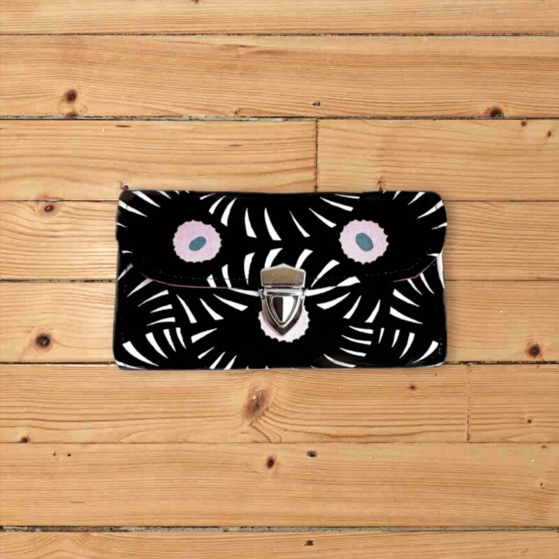 フラップ開閉型・家計やりくり財布・3費目管理用・アスター柄ブラック