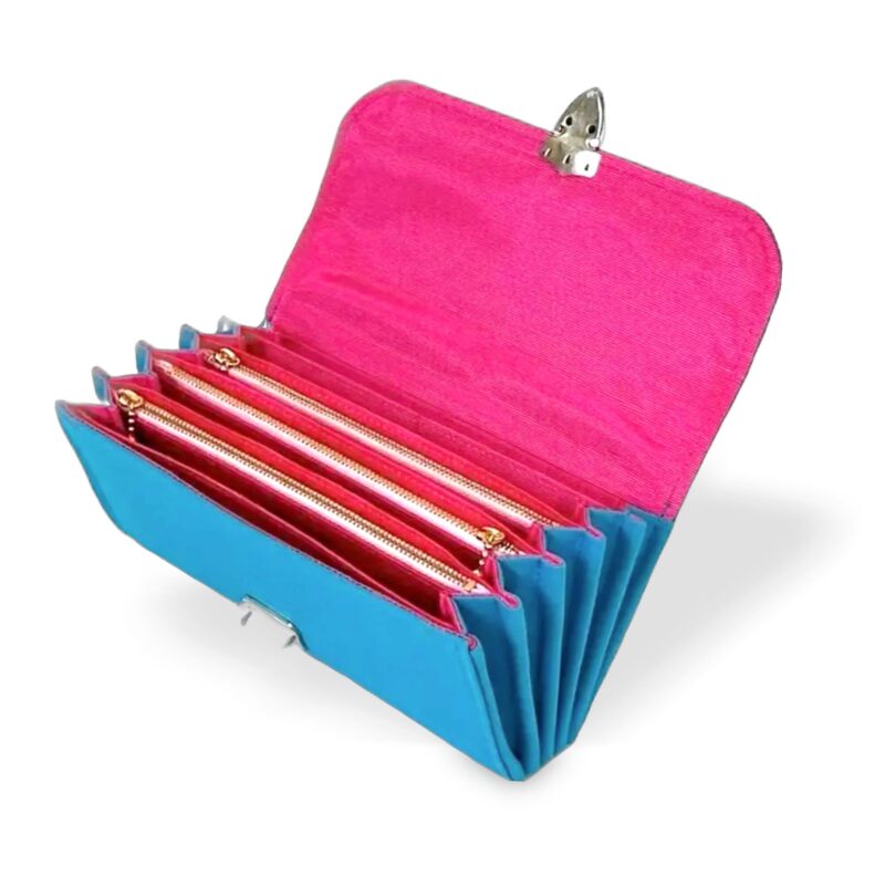 フラップ開閉型•家計やりくり財布•3費目管理用・ターコイズブルー・開いた状態