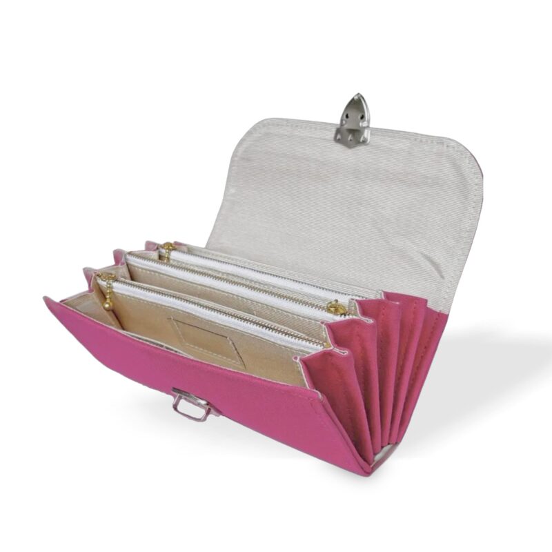 フラップ開閉型•家計やりくり財布•3費目管理用・チェリーピンク・開いた状態