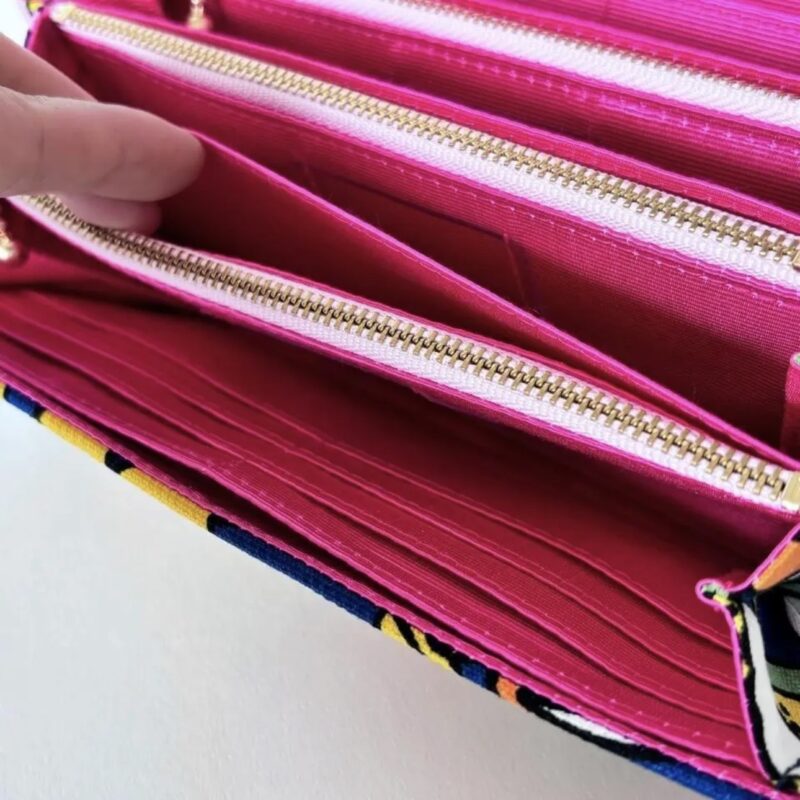 フラップ開閉型•家計やりくり財布•３費目管理用･レトロフラワーネイビー/お札ポケット