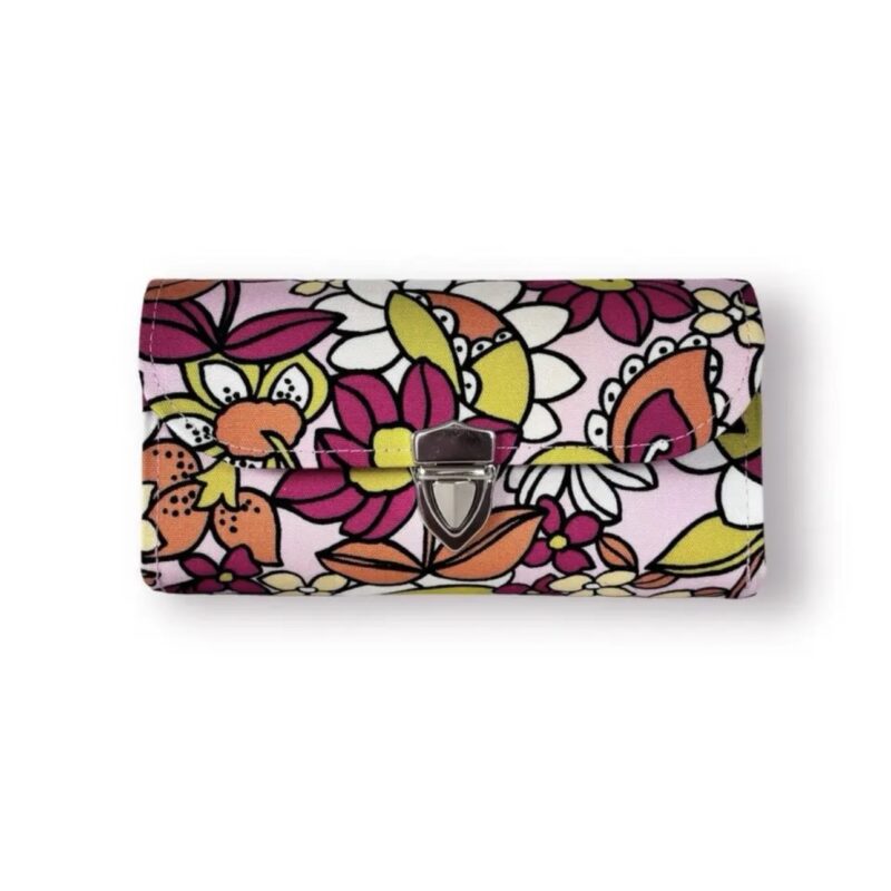 フラップ開閉型•家計やりくり財布•3費目管理用・レトロフラワーピンク