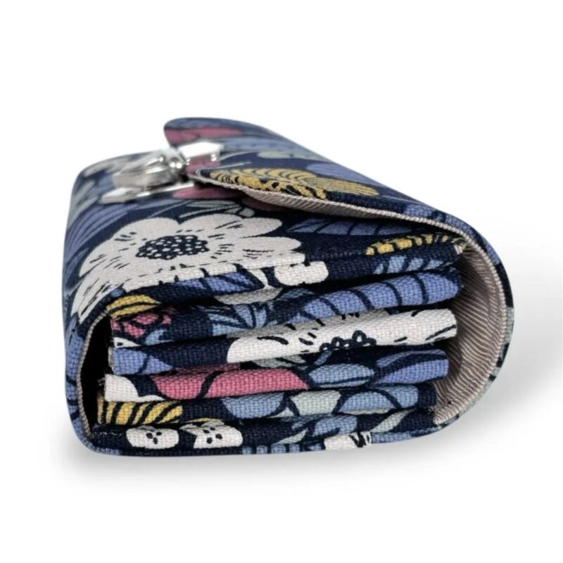 フラップ開閉型•家計やりくり財布•３費目管理用･植物柄ネイビー・横