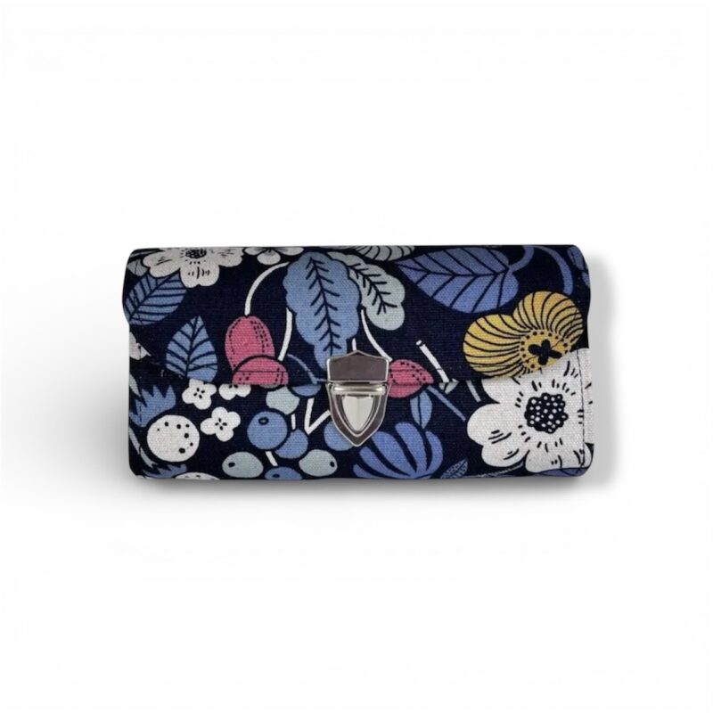 フラップ開閉型•家計やりくり財布•３費目管理用･植物柄ネイビー