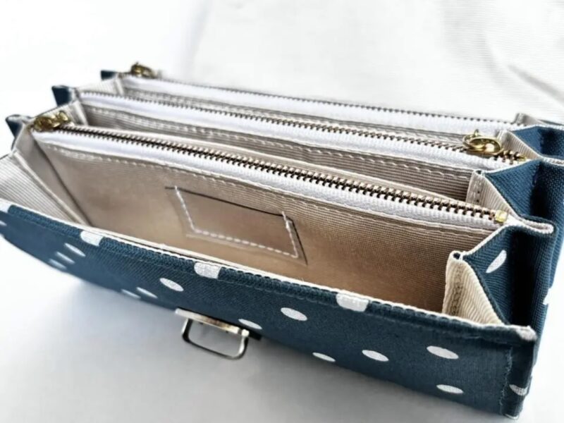 フラップ開閉型•家計やりくり財布•3費目管理用・水玉ターコイズブルー・費目ポケット