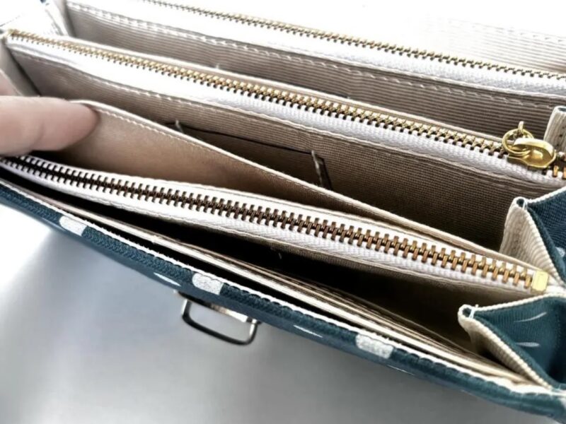 フラップ開閉型•家計やりくり財布•3費目管理用・水玉ターコイズブルー・お札ポケット