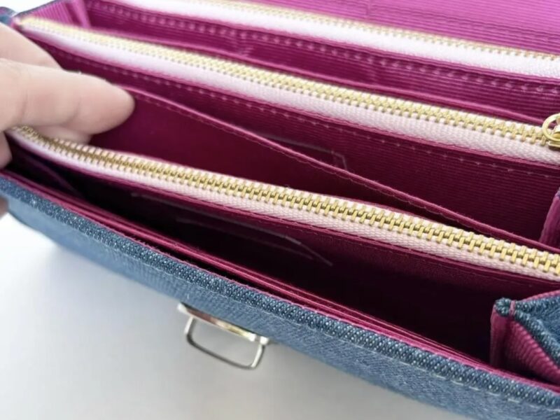 フラップ開閉型・家計やりくり財布・3費目管理用・デニム・お札ポケット