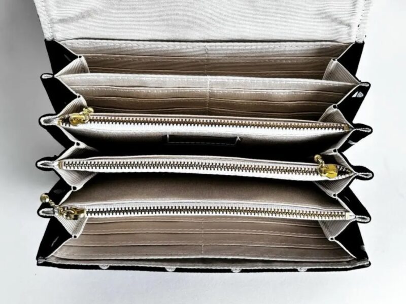 フラップ開閉型•家計やりくり財布•3費目管理用・水玉ブラック・内部