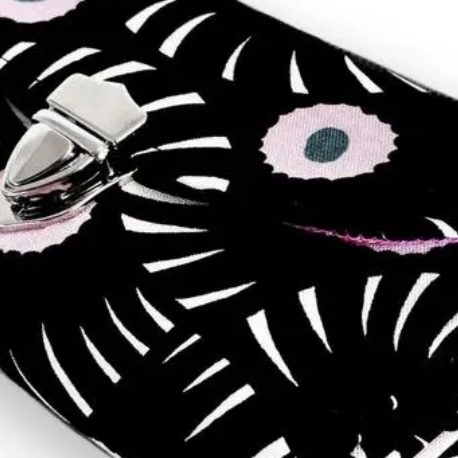 フラップ開閉型・家計やりくり財布・3費目管理用・アスター柄ブラック・生地