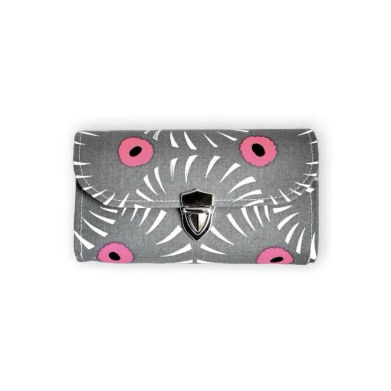 フラップ開閉型•家計やりくり財布•3費目管理用・アスター柄グレー