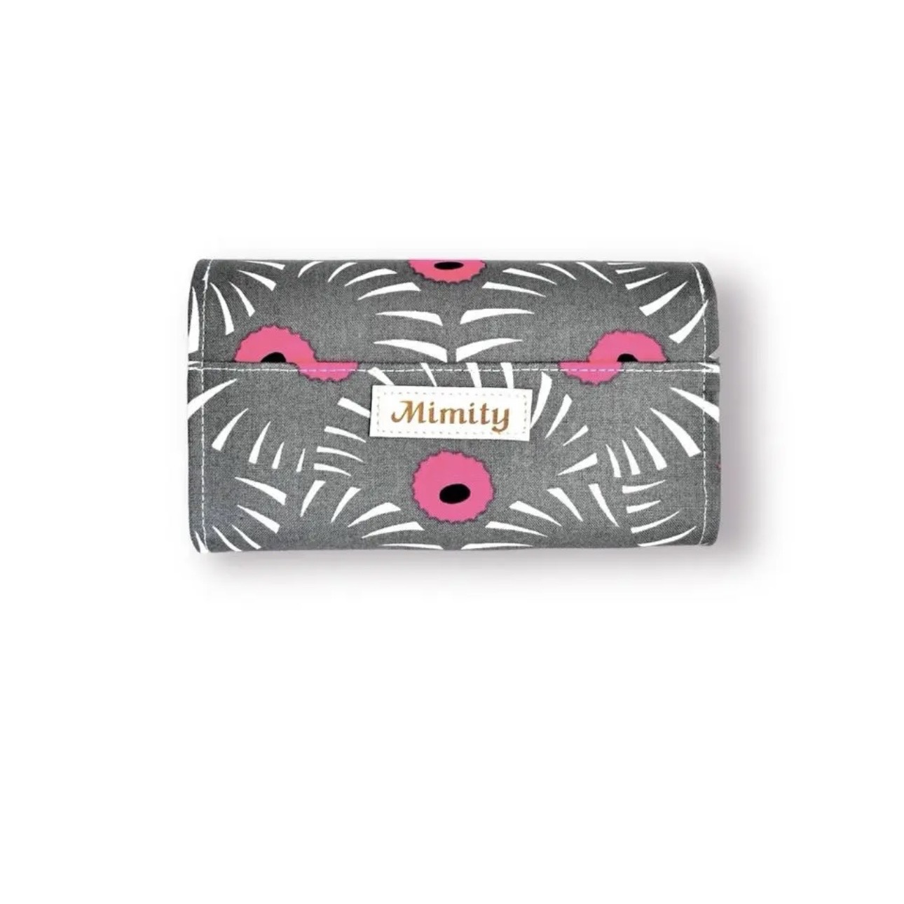 フラップ開閉型•家計やりくり財布•3費目管理用・アスター柄グレー・背面