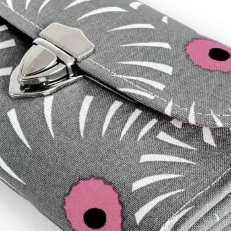 フラップ開閉型・家計やりくり財布・3費目管理用・アスター柄グレー・生地