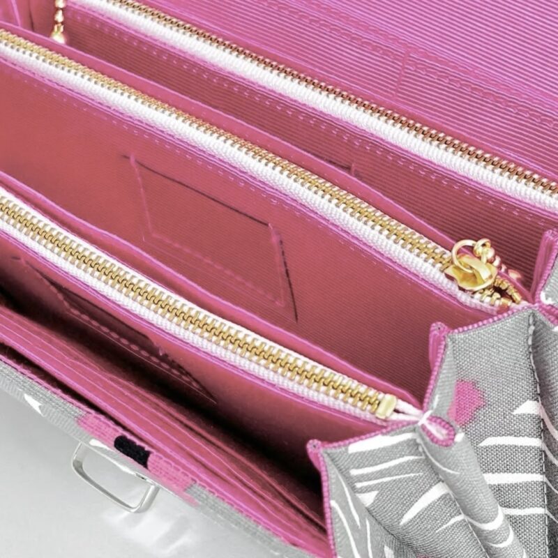 フラップ開閉型•家計やりくり財布•3費目管理用・アスター柄グレー・費目ポケット