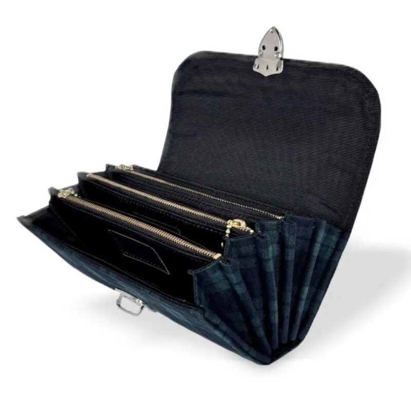 フラップ開閉型•家計やりくり財布•３費目管理用･ブラックウォッチ柄･開いた状態