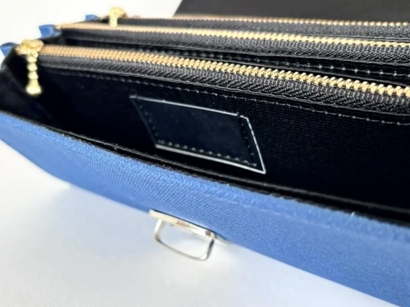 フラップ開閉型•家計やりくり財布•3費目管理用・コバルトブルー×ボーダー・費目ポケット