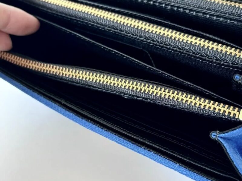 フラップ開閉型•家計やりくり財布•3費目管理用・コバルトブルー×ボーダー・お札ポケット