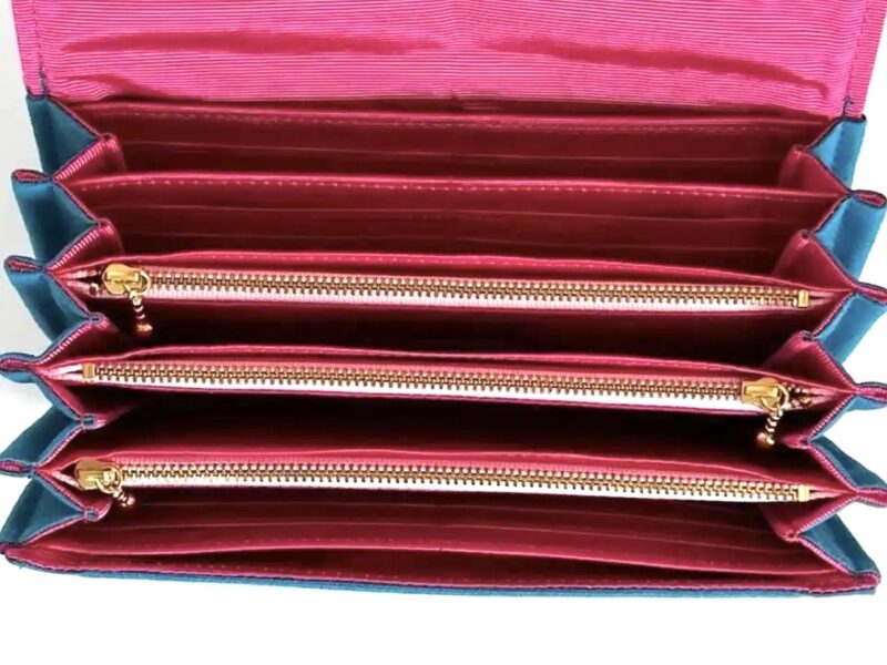 フラップ開閉型•家計やりくり財布•3費目管理用・ターコイズブルー×ボーダー・内部