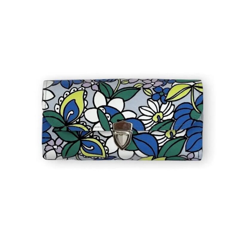 フラップ開閉型•家計やりくり財布•３費目管理用･レトロフラワーブルー