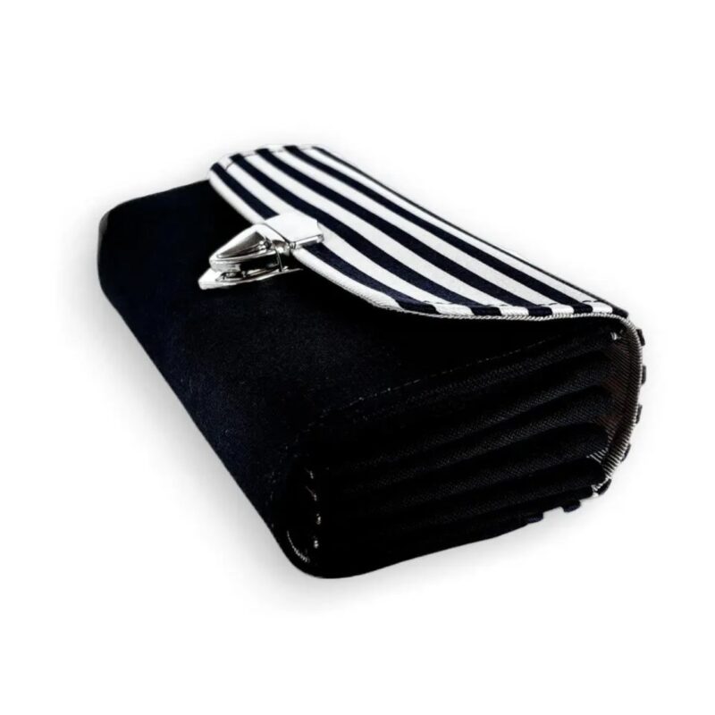 フラップ開閉型•家計やりくり財布•3費目管理用・ブラック×ボーダー・横