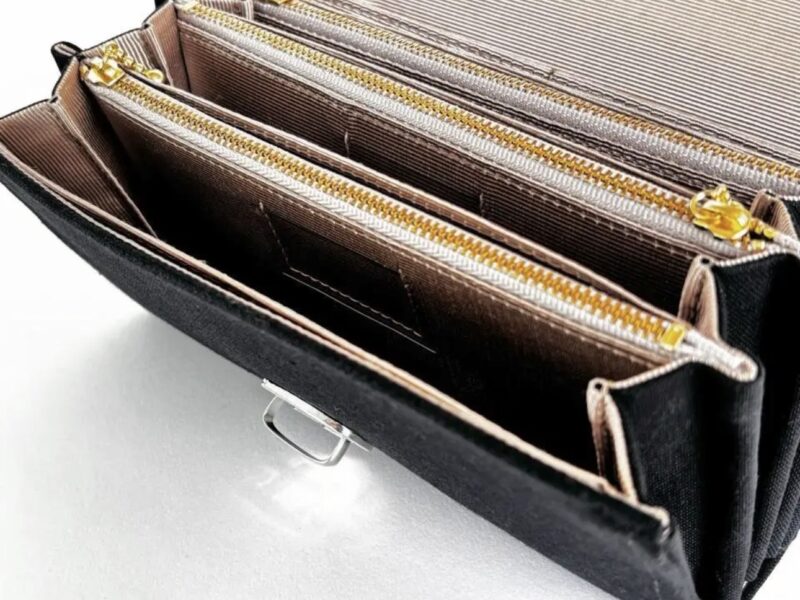 フラップ開閉型•家計やりくり財布•3費目管理用・ブラック×ボーダー・費目ポケット