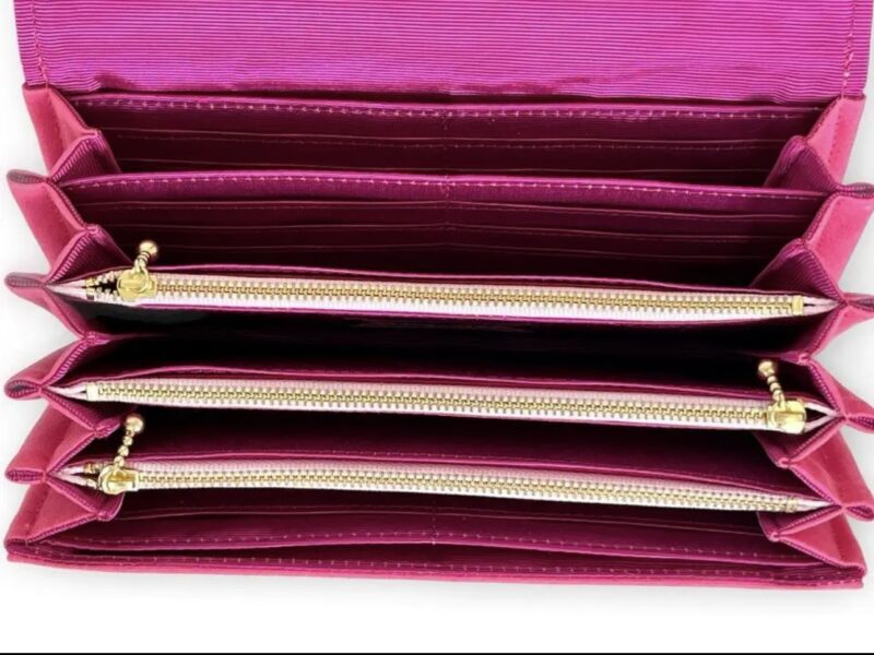 フラップ開閉型•家計やりくり財布•３費目管理用･チェリーピンク×ボーダー･内部