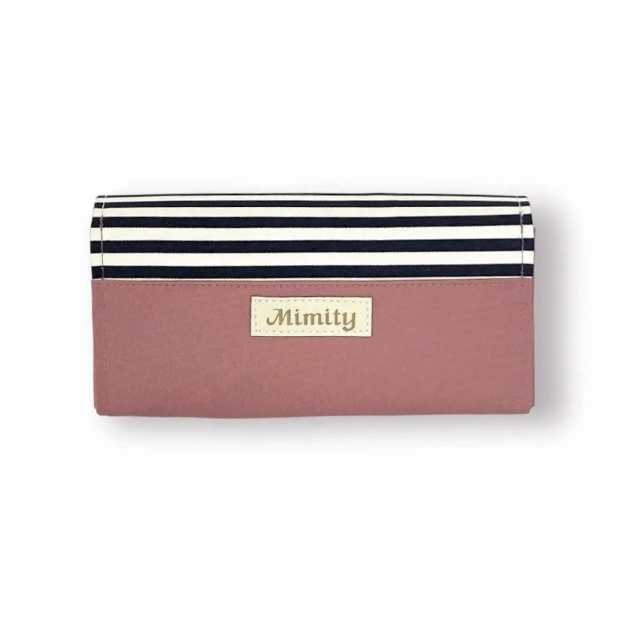 フラップ開閉型•家計やりくり財布•3費目管理用・スモークピンク×ボーダー・背面