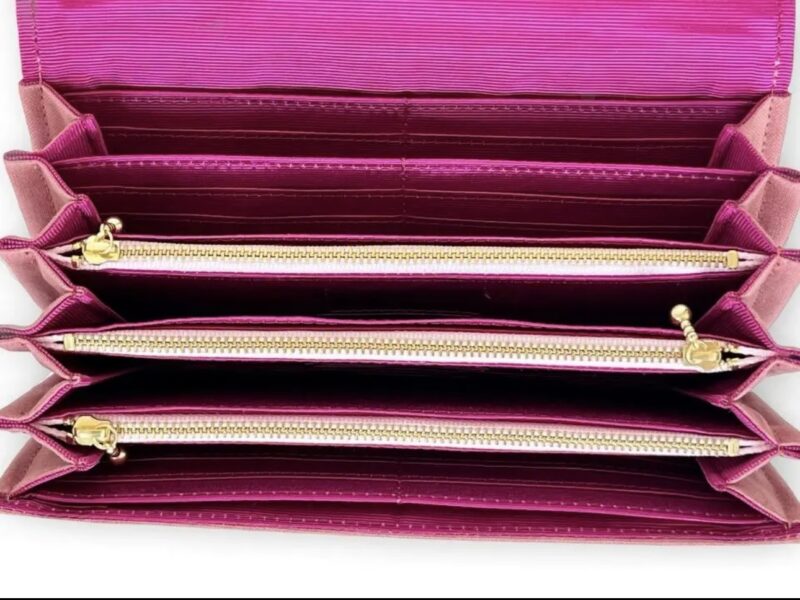 フラップ開閉型•家計やりくり財布•3費目管理用・スモークピンク×ボーダー・内部