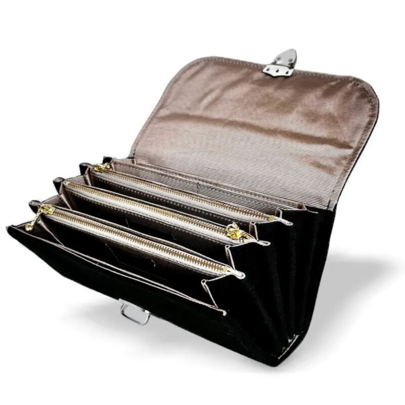 フラップ開閉型•家計やりくり財布•３費目管理用･ブラック･開いた状態