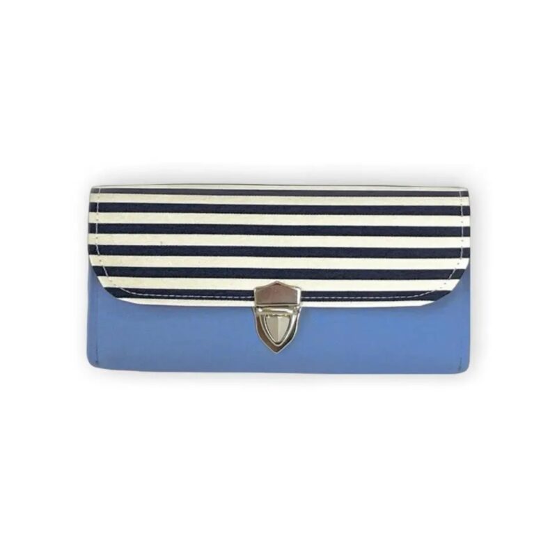 フラップ開閉型•家計やりくり財布•３費目管理用･スカイブルー×ボーダー