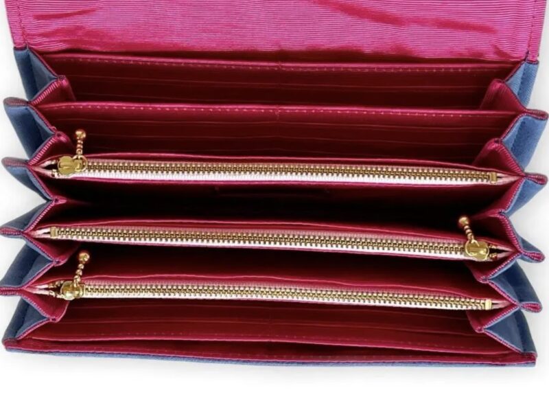 フラップ開閉型•家計やりくり財布•３費目管理用･スカイブルー×ボーダー･内部