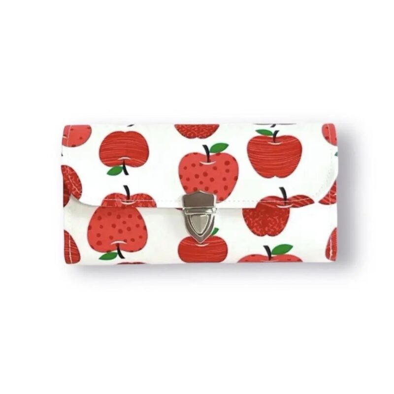 フラップ開閉型•家計やりくり財布•3費目管理用・アップル柄