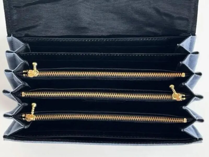 フラップ開閉型•家計やりくり財布•3費目管理用・ブルーグレー×ボーダー・内部